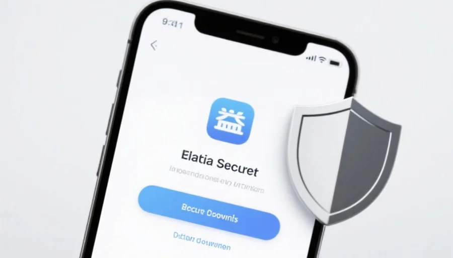 一部现代智能手机屏幕上显示恒行3应用的安全下载界面，旁边有安全盾牌图标，背景简洁